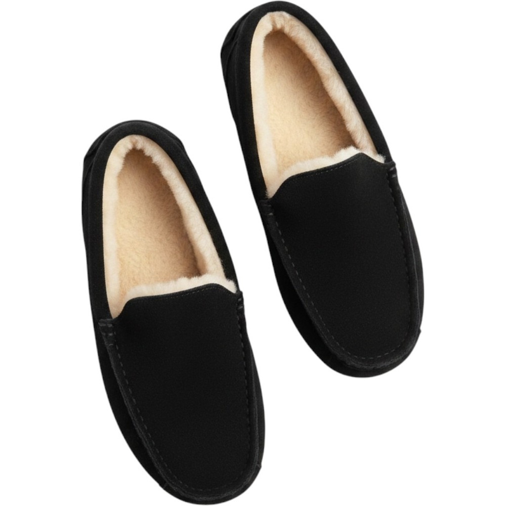 UGG Ascot Loafer Slipper Mens 10 Black Good Suede Wool Lined Moccasin Shoes